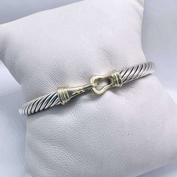 David Yurman Sterling Silver 14k Buckle Classic Cable Bracelet - Picture 13 of 13